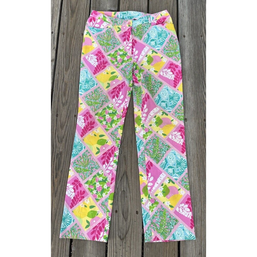 Lilly Pulitzer Women's 8 Tropical Patchwork Pants Floral Shells Crocodile